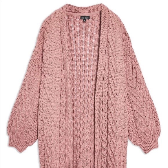 TOPSHOP Cable Knit Balloon Sleeve Cardigan Sweater - Dusty Rose - Size 2 - Picture 6 of 6